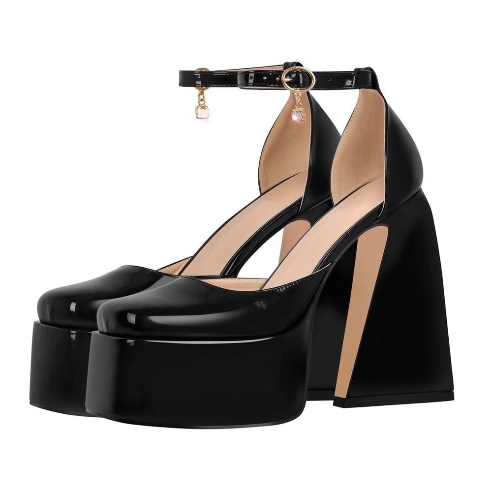 Onlymaker Black Patent Vegan Leather Chunky Platform Mary Jane Pumps Sz 9